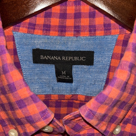 Banana Republic Men’s Medium Short Sleeve Button Down Shirt Pink and Purple - Picture 4 of 4